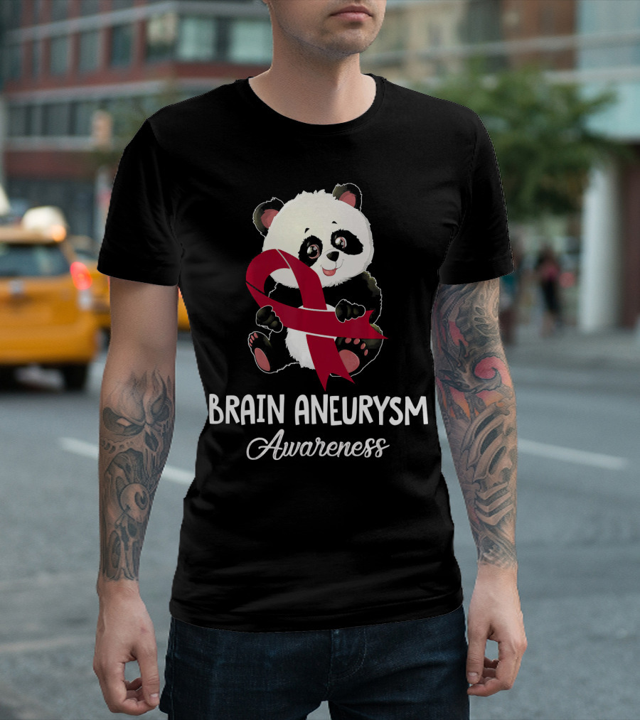 Panda Brain Aneurysm Awareness Burgundy T-Shirt