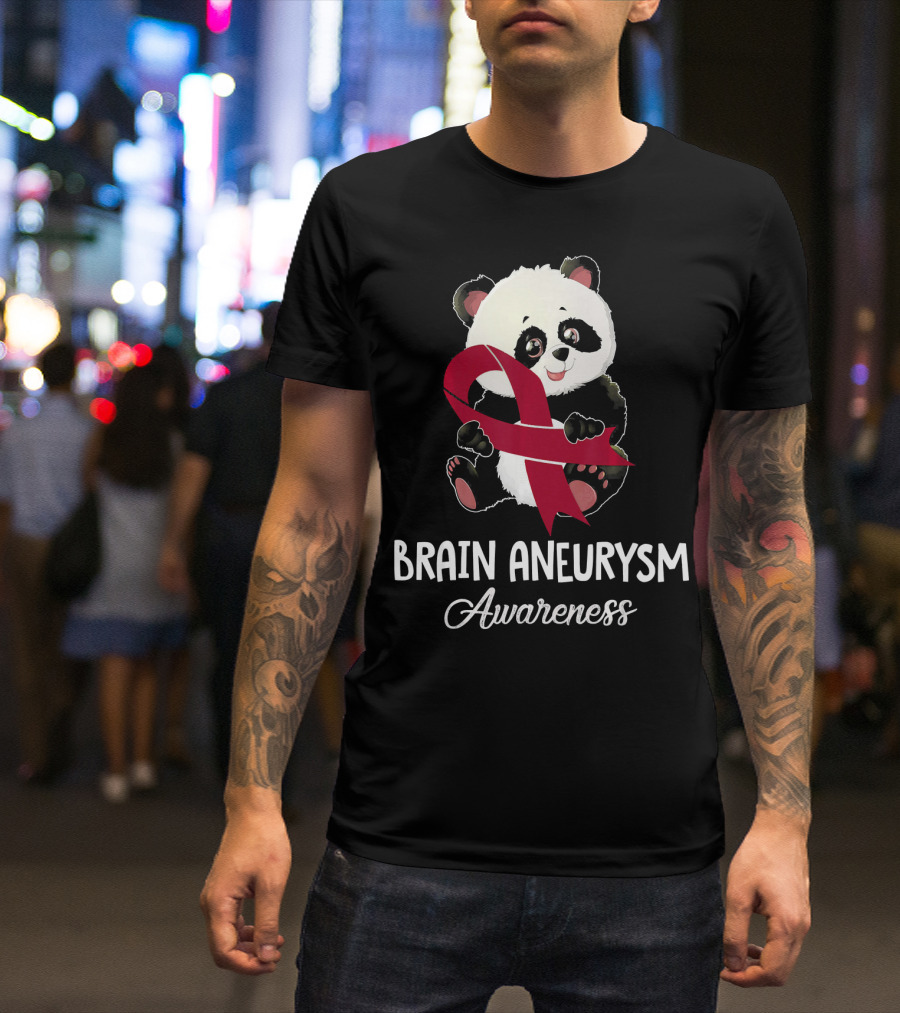 Panda Brain Aneurysm Awareness Burgundy T-Shirt