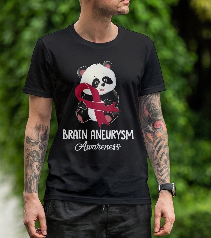 Panda Brain Aneurysm Awareness Burgundy T-Shirt