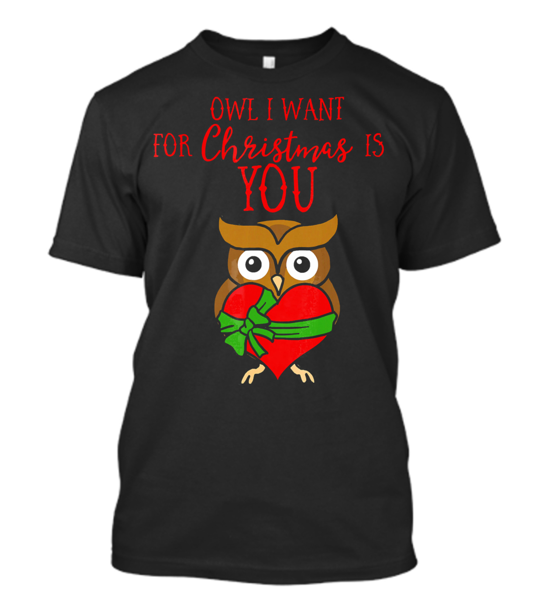 Owl I Want For Christmas Is You Owl Heart Present T-Shirt