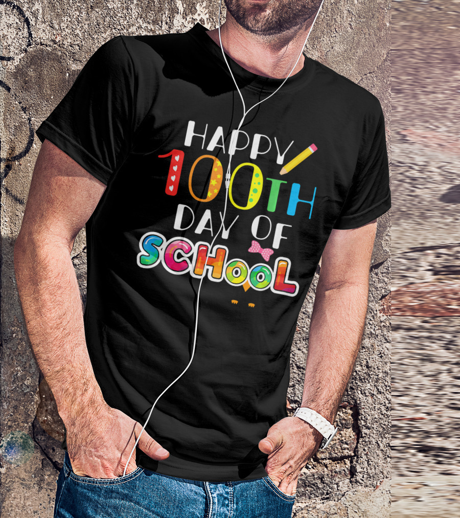 Happy 100th Day Of School Owl Bow Colorful Letters T-Shirt