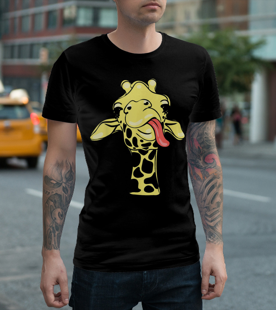 No Problem Animal Giraffe with Tongue Out Fashion T-Shirt