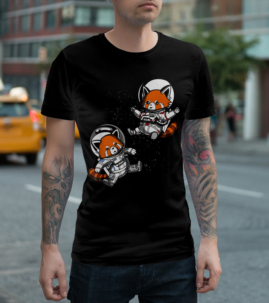 Red Panda Bears Astronauts In Cosmic Space T-Shirt