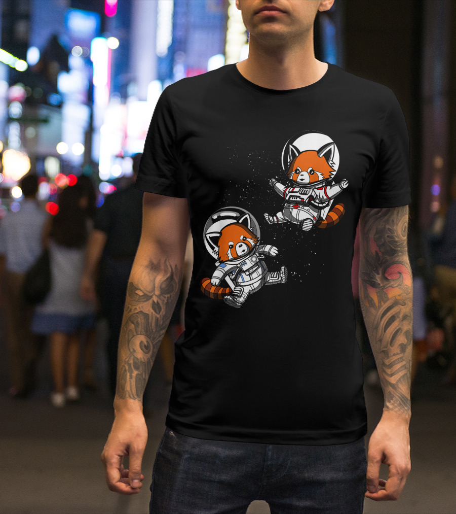 Red Panda Bears Astronauts In Cosmic Space T-Shirt
