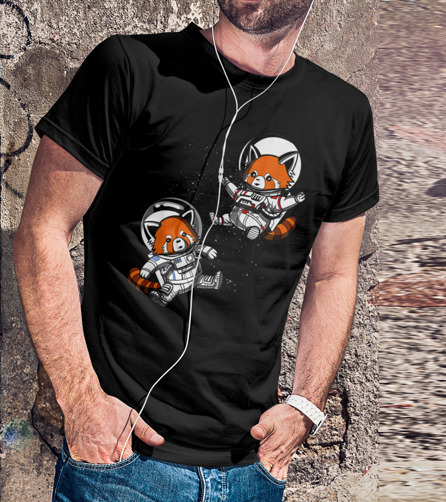 Red Panda Bears Astronauts In Cosmic Space T-Shirt