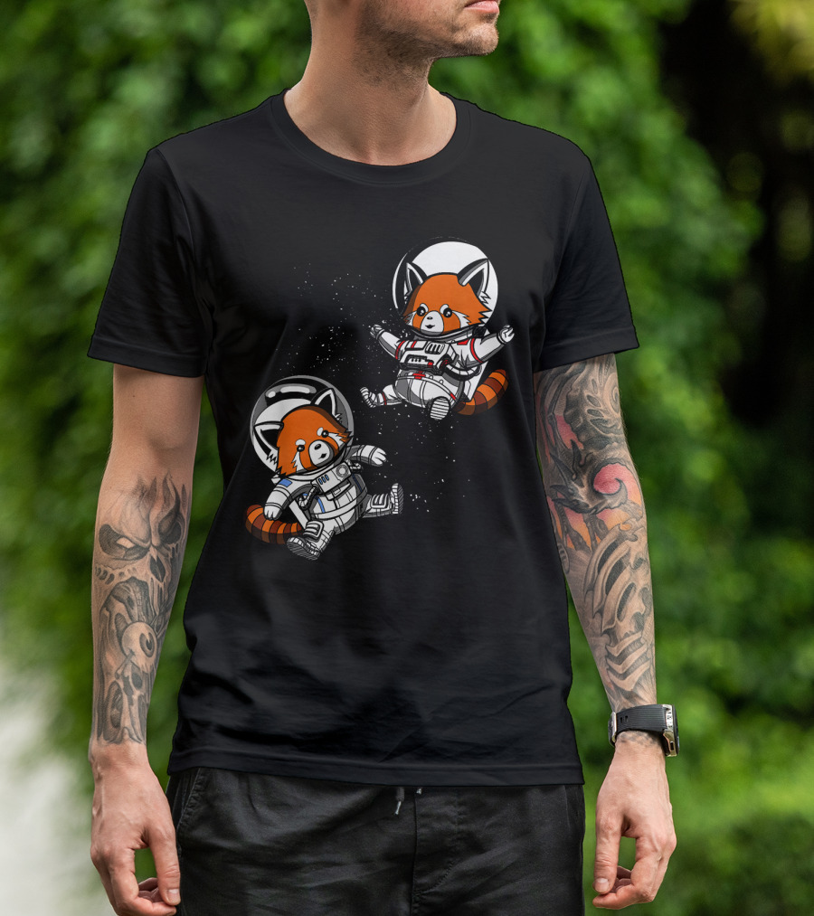 Red Panda Bears Astronauts In Cosmic Space T-Shirt