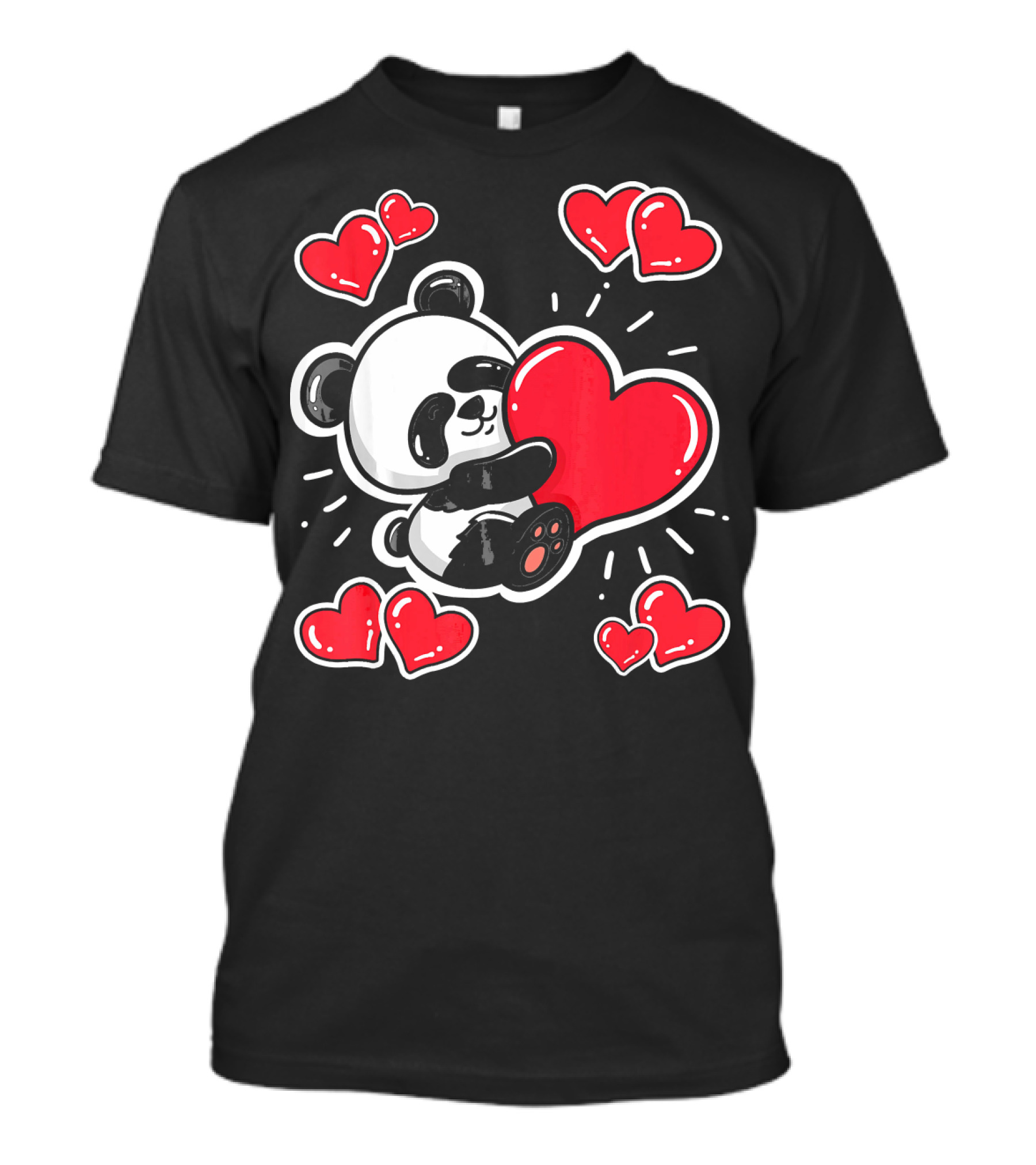 Panda Holding Red Hearts Valentines T-Shirt