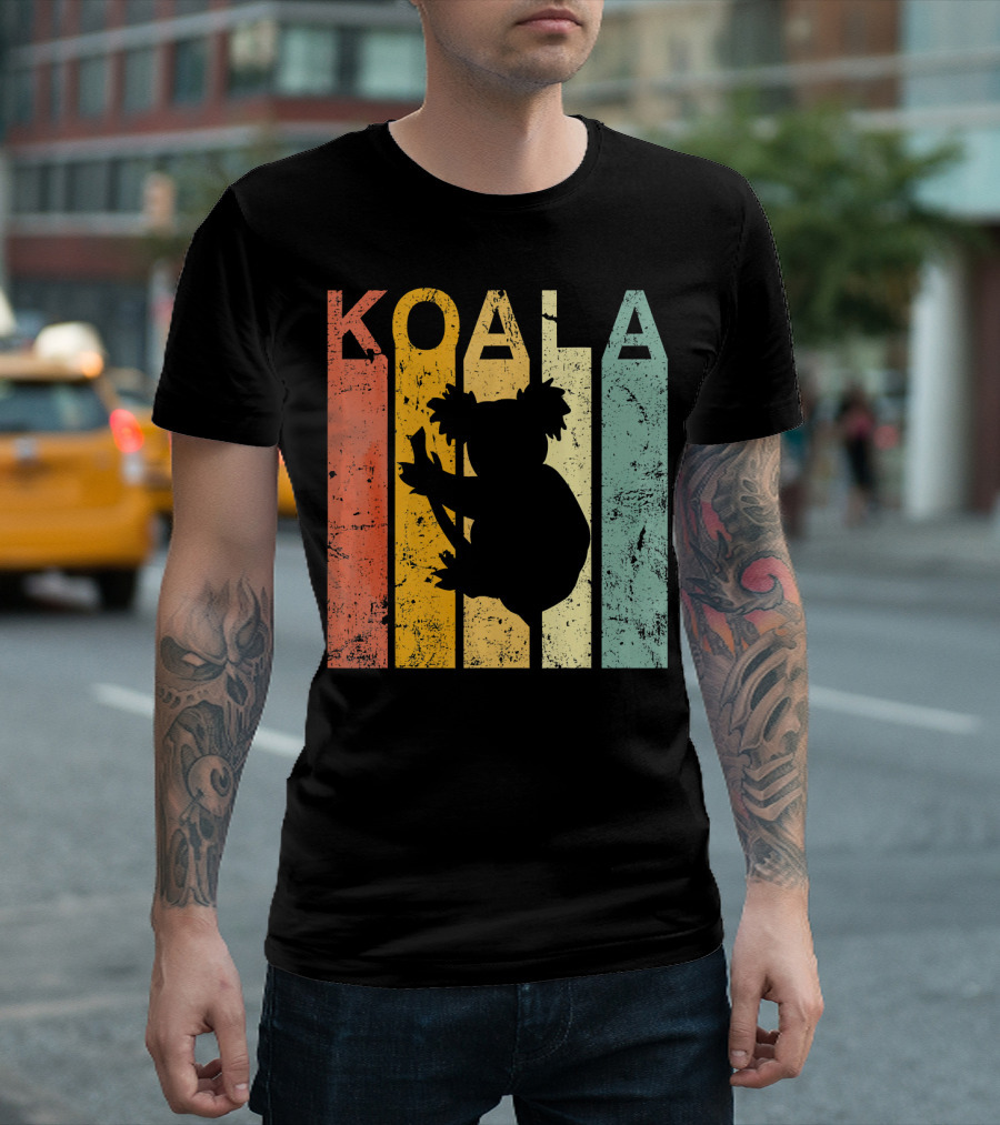Retro Vintage Koala Silhouette With Rainbow Stripes T-Shirt