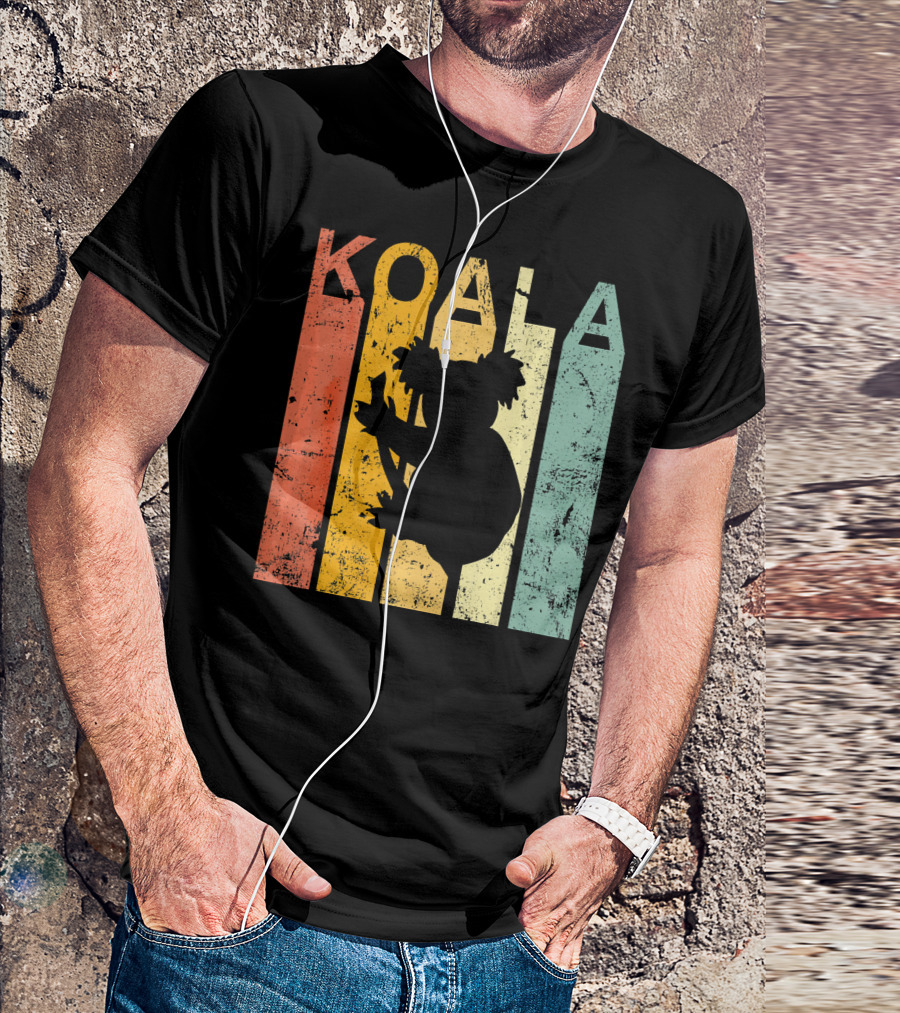 Retro Vintage Koala Silhouette With Rainbow Stripes T-Shirt