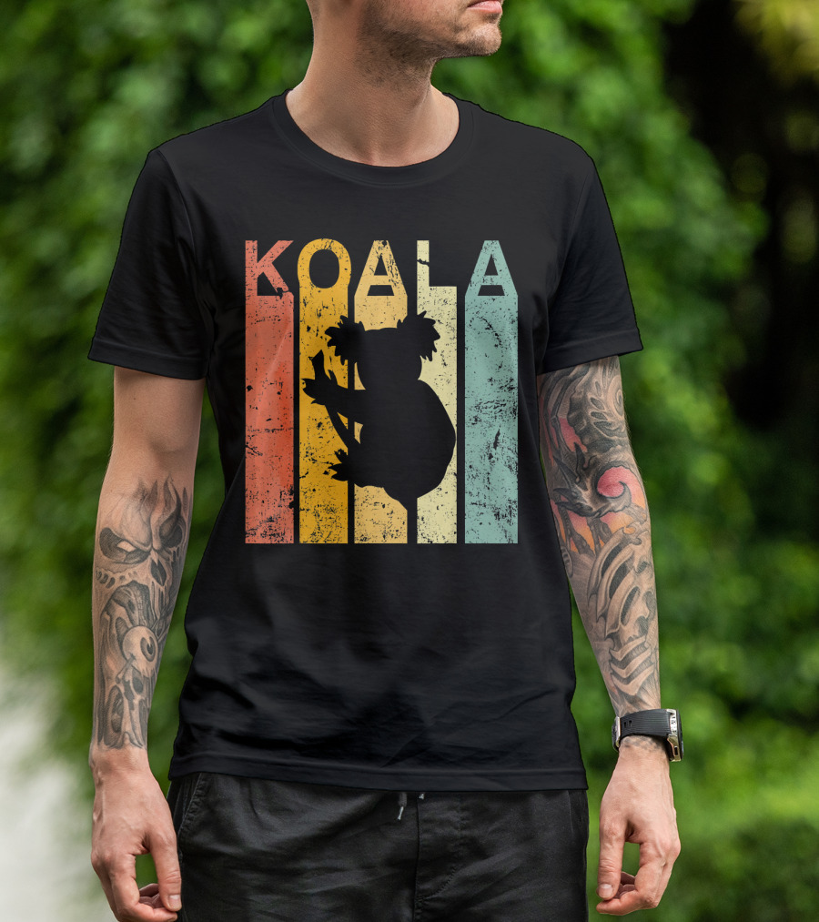 Retro Vintage Koala Silhouette With Rainbow Stripes T-Shirt