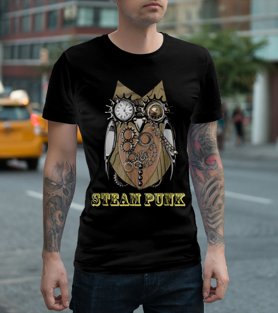 Steampunk Owl Clockwork Gears Fun Quirky T-Shirt