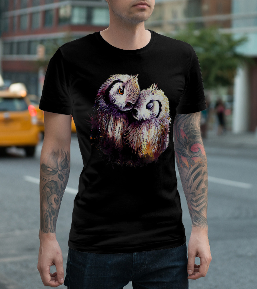 The Dreaming Dragon Owl Pair Embrace: Two Owls Hugging Harmony T-Shirt