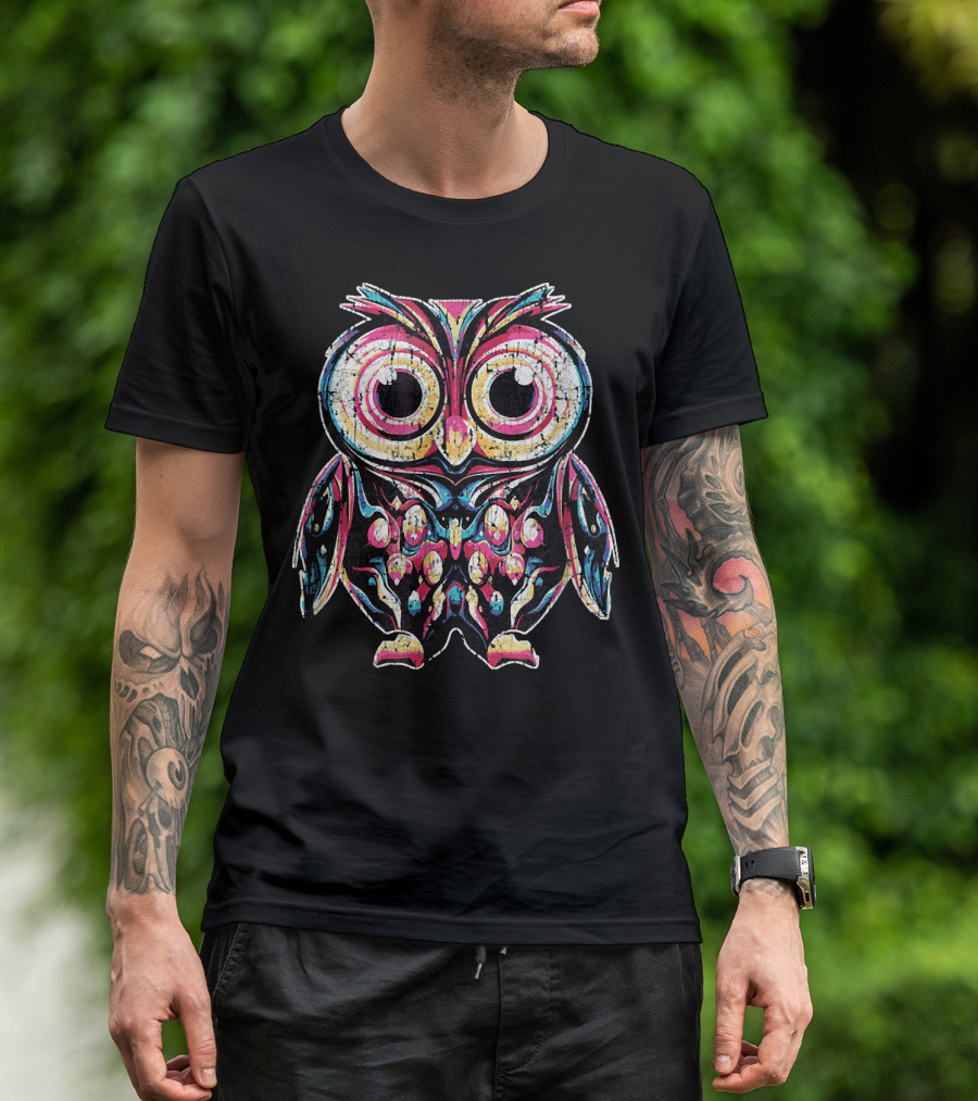 Smart Owl Emoji Fun Funny Stuff Bright Colorful Pattern Owl T-Shirt