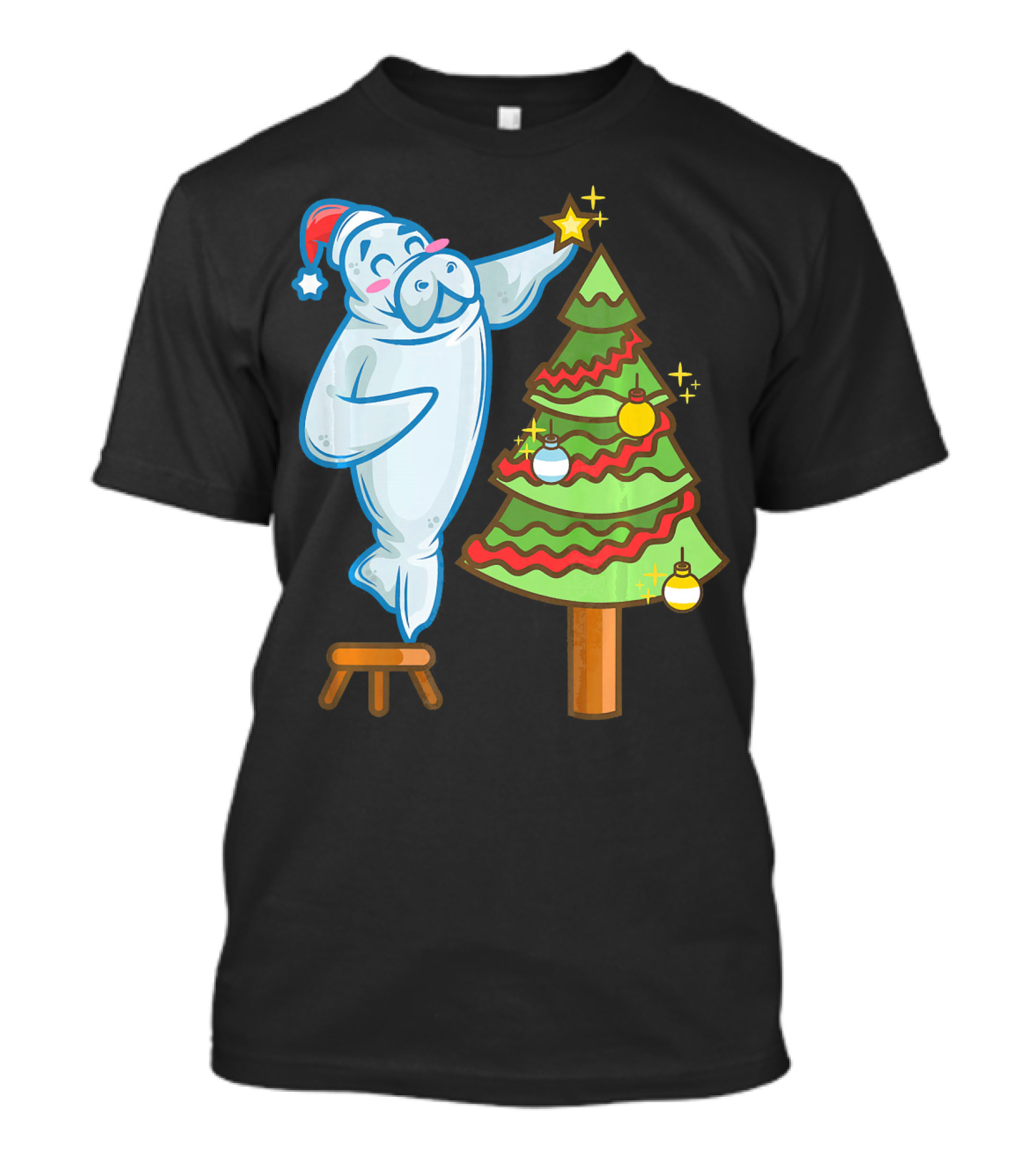 Santa Sea Cow Decorating Christmas Tree With Star Topper T-Shirt