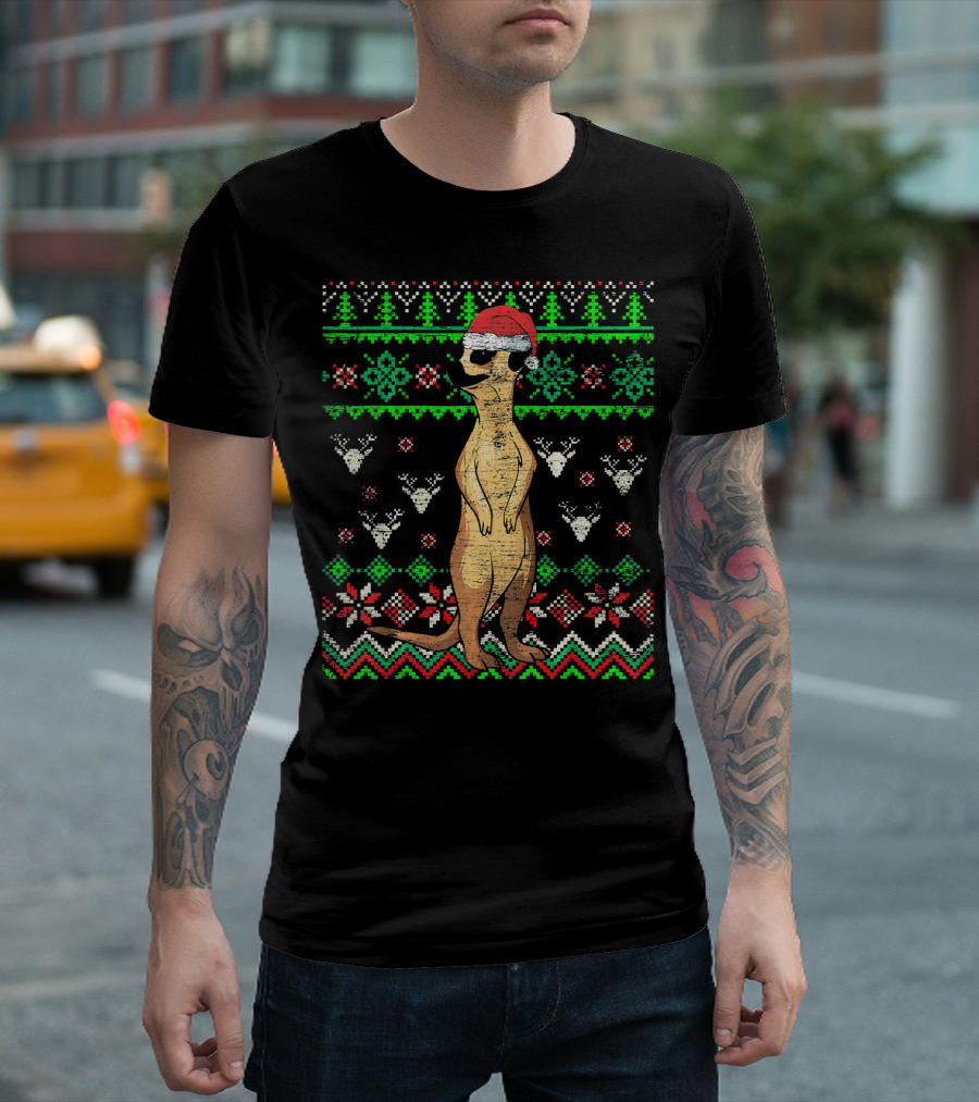 Ugly Christmas Meerkat Santa Hat Holiday T-Shirt