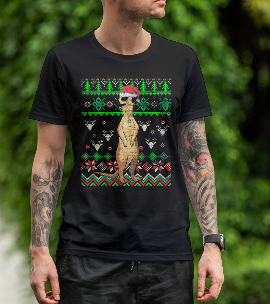 Ugly Christmas Meerkat Santa Hat Holiday T-Shirt