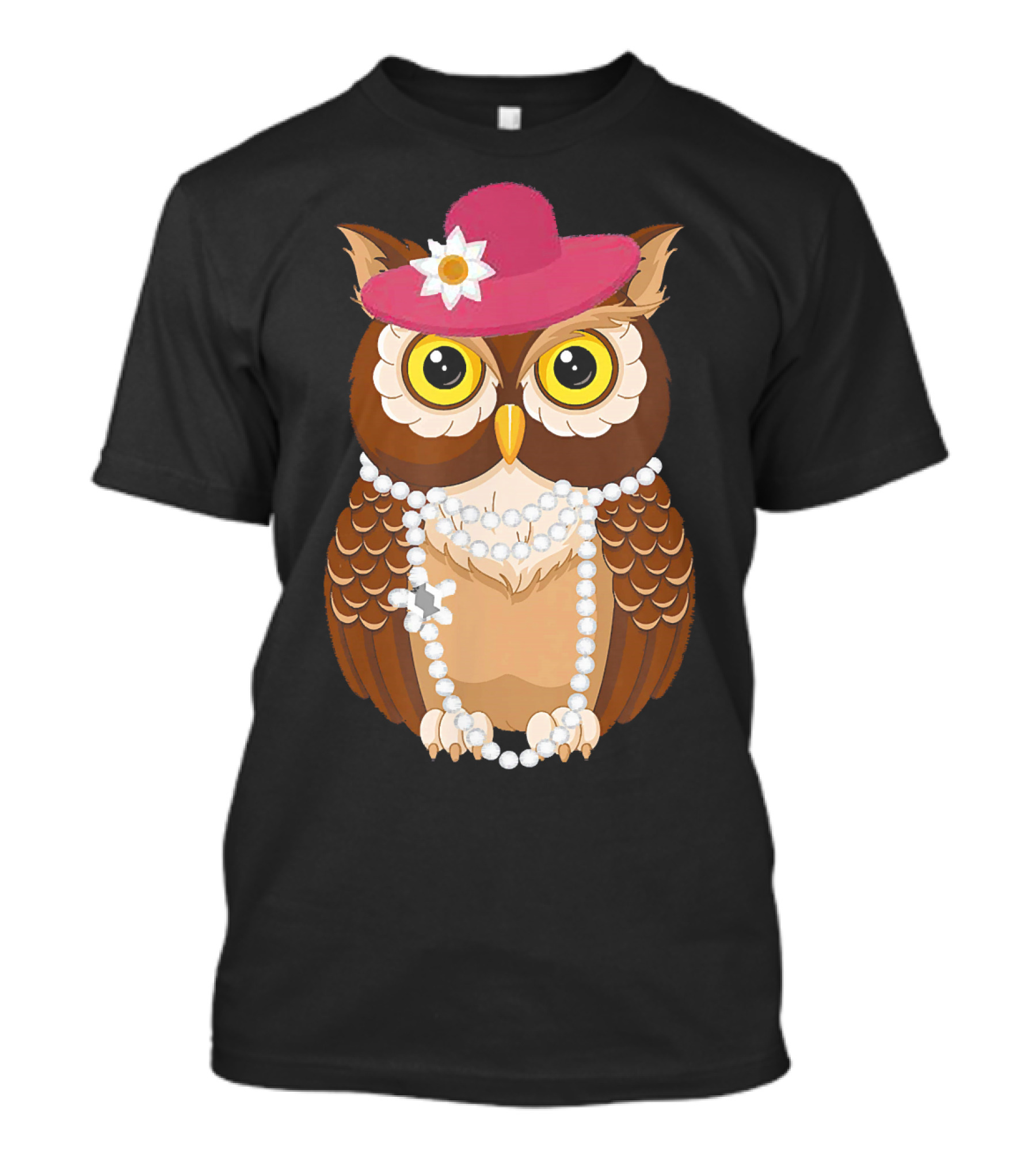 Owl Mom For Owl Lovers Mother Cute Owl With Hat And Pearls T-Shirt