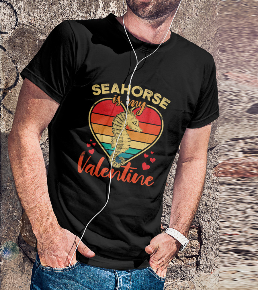 Seahorse Is My Valentine Vintage Heart T-Shirt