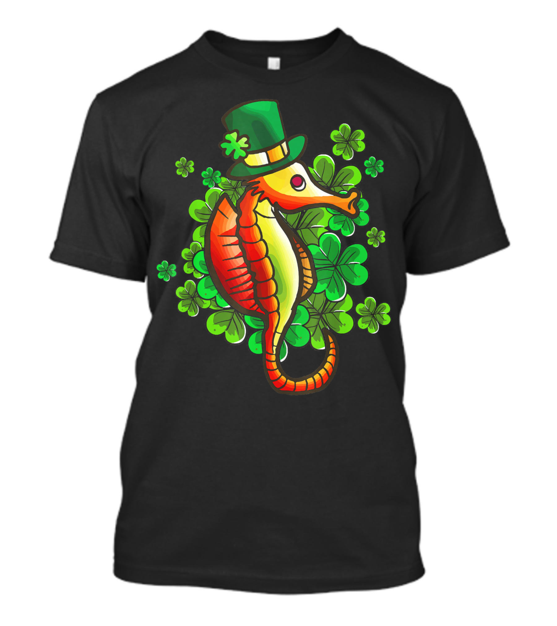 Seahorse Leprechaun Green Hat Clover Luck T-Shirt