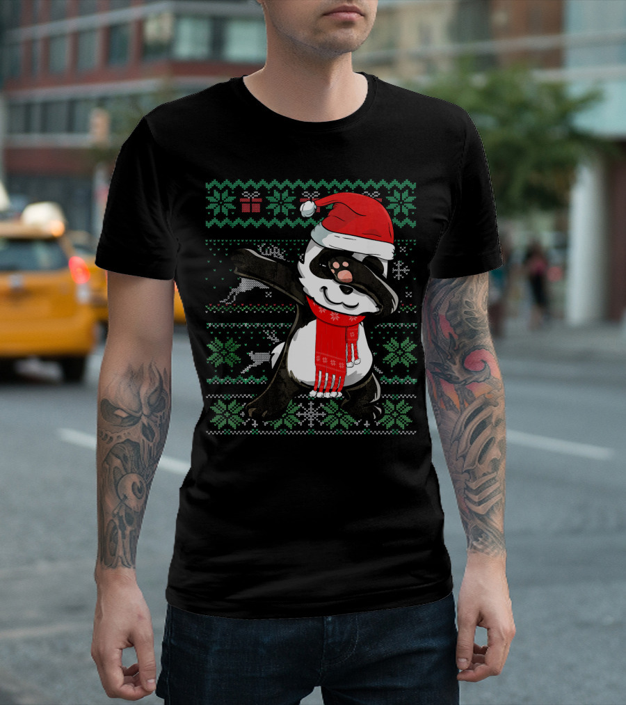 Ugly Christmas Dabbing Panda Santa Hat Xmas T-Shirt