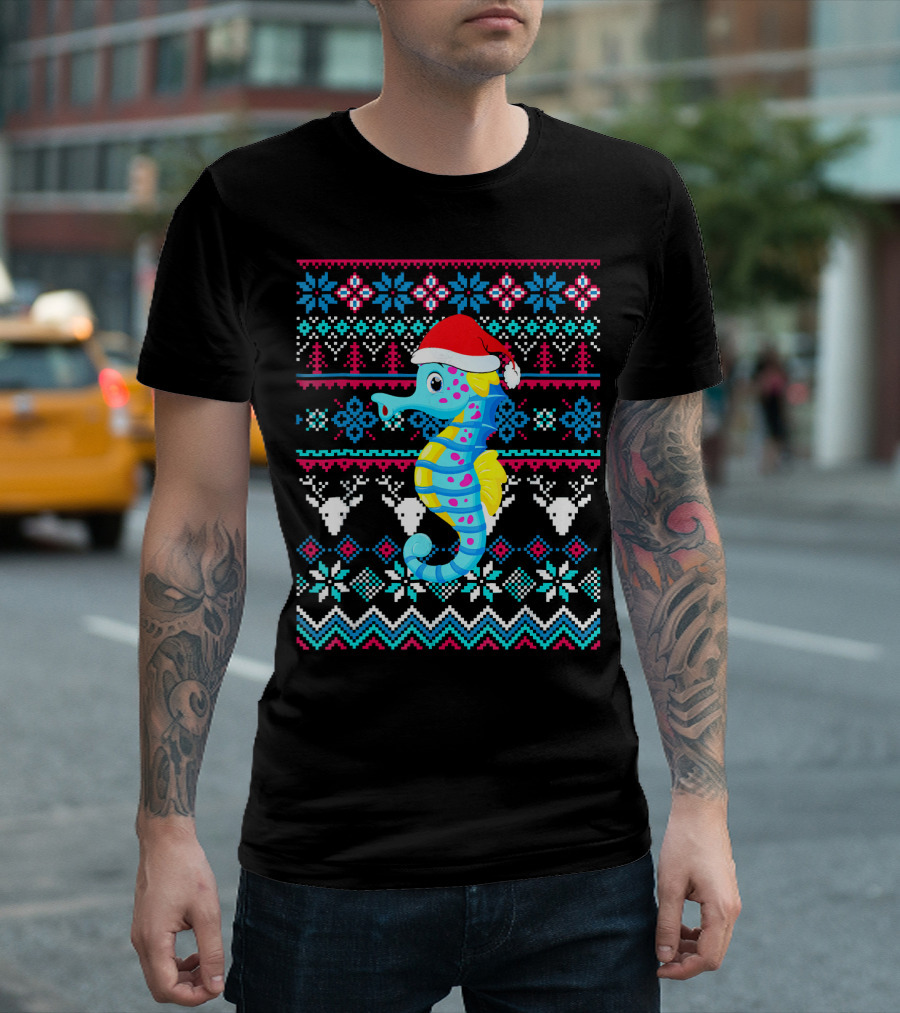 Seahorse Santa Ugly Christmas T-Shirt