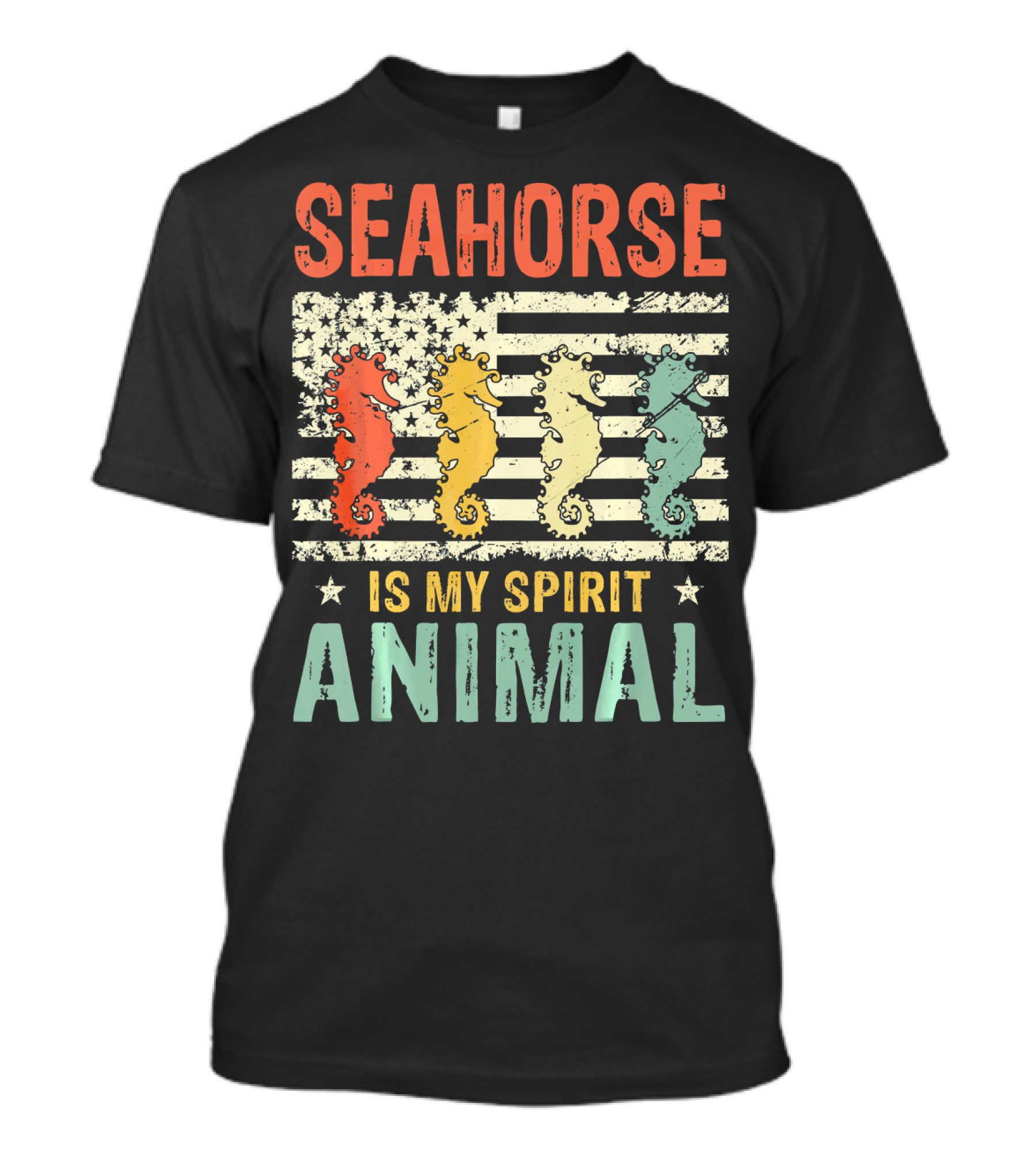 Vintage Seahorse Is My Spirit Animal Flag Retro Colors T-Shirt