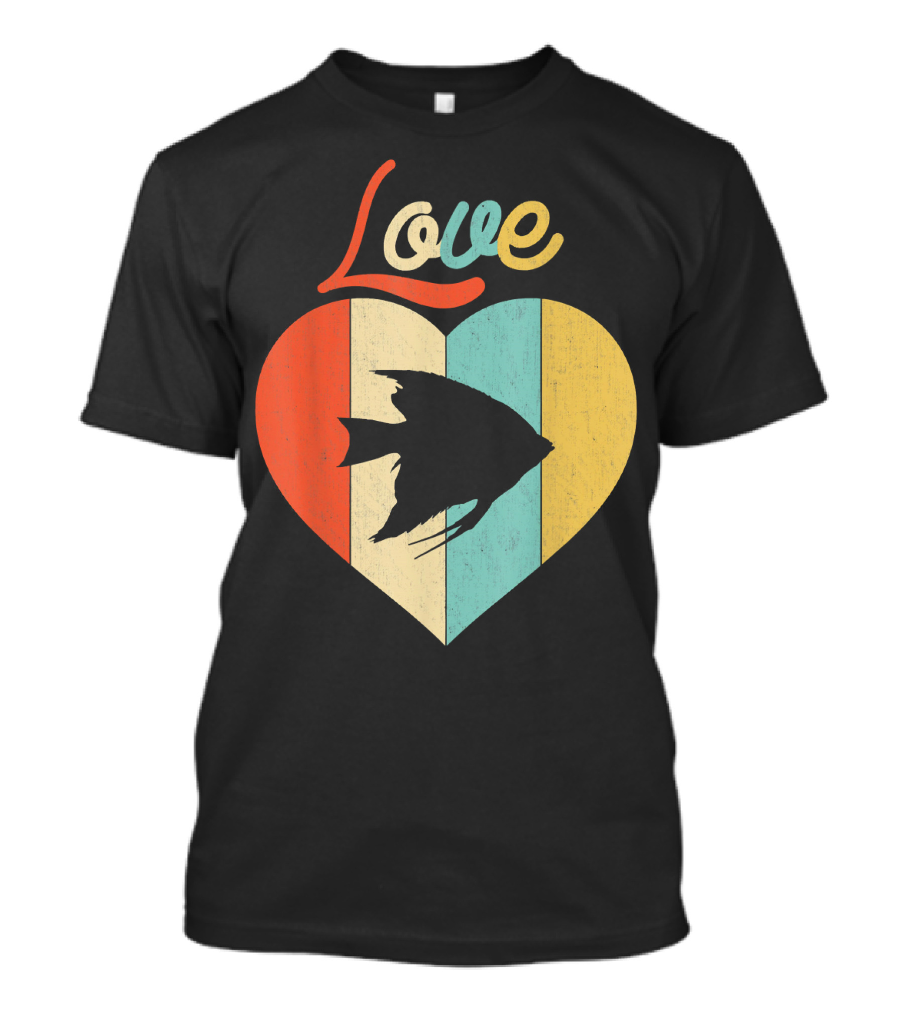 Love Heart With Angelfish Vintage Retro Stripes T-Shirt