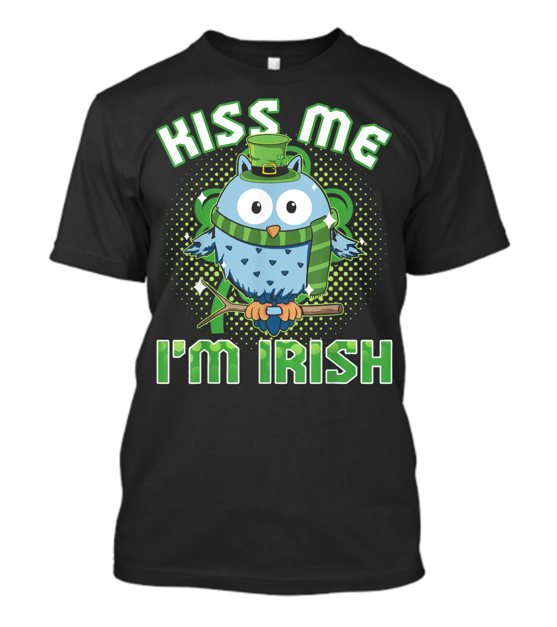 St. Patricks Day Kiss Me I'm Irish Owl With Green Hat And Scarf T-Shirt