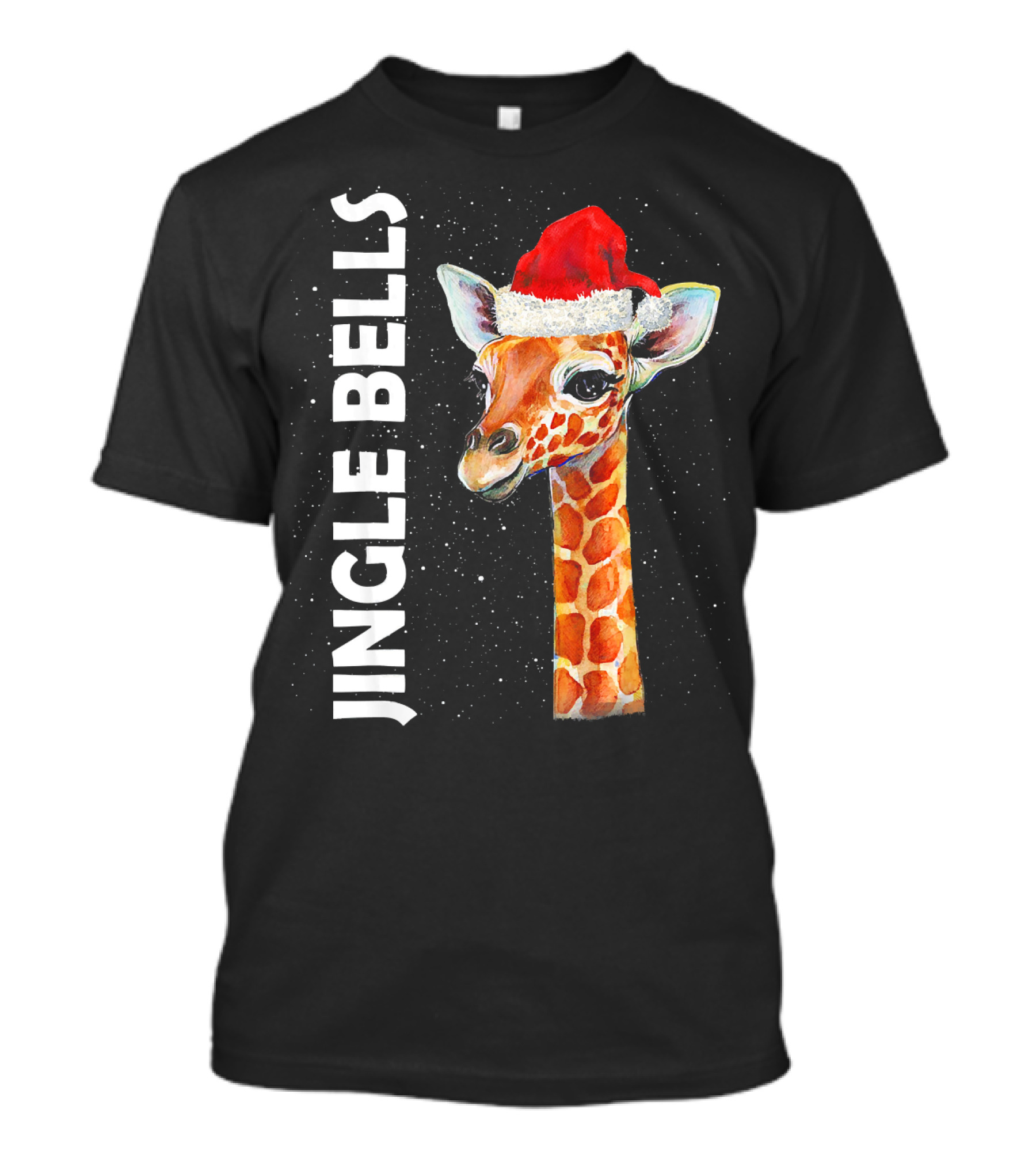 Tee89s Giraffe Jingle Bells Santa Hat T-Shirt