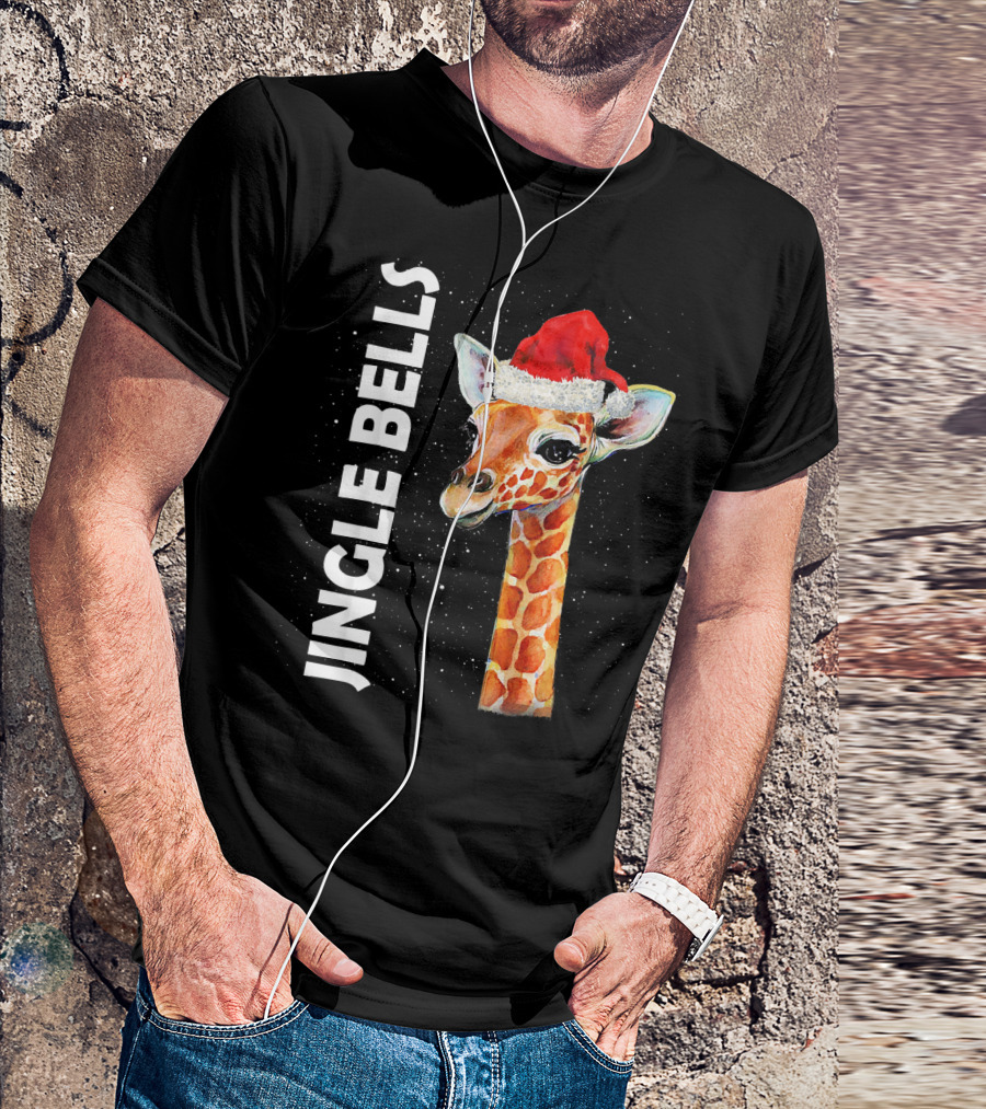 Tee89s Giraffe Jingle Bells Santa Hat T-Shirt