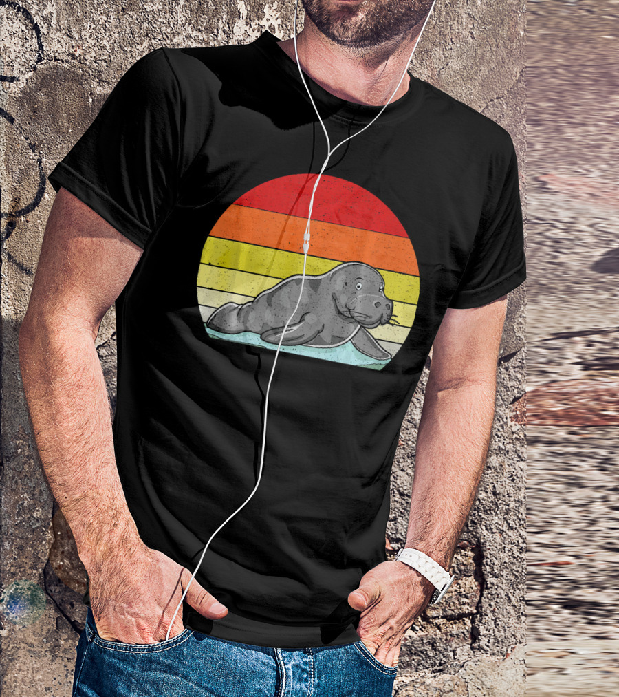 Retro Sunset Manatee Animal Lover Zookeeper T-Shirt