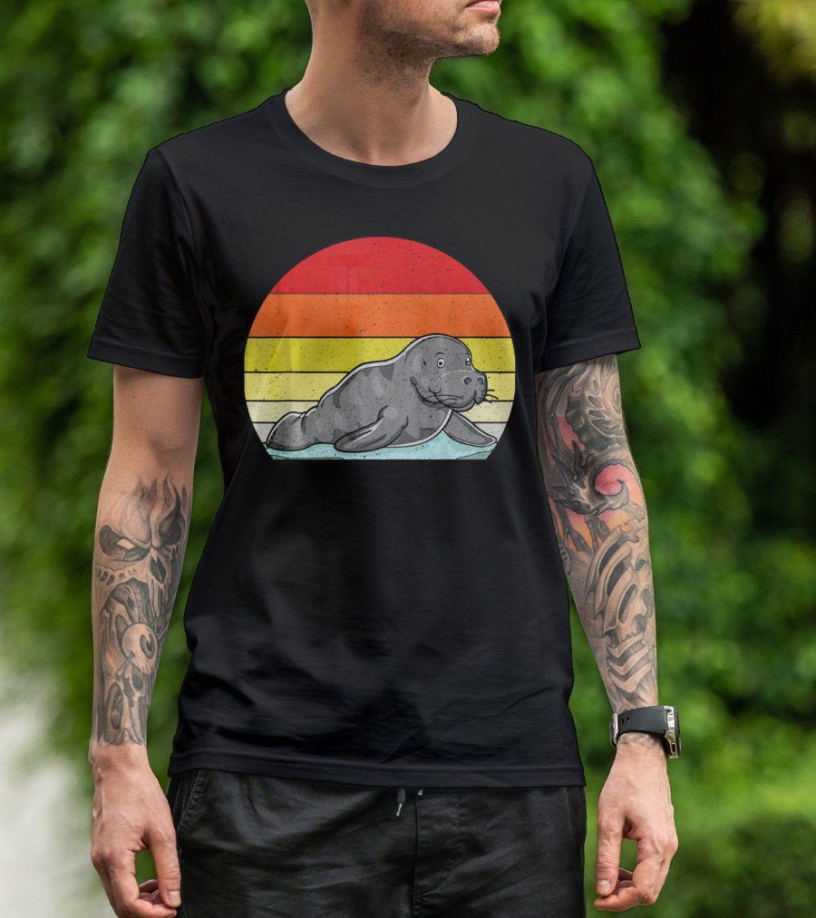 Retro Sunset Manatee Animal Lover Zookeeper T-Shirt