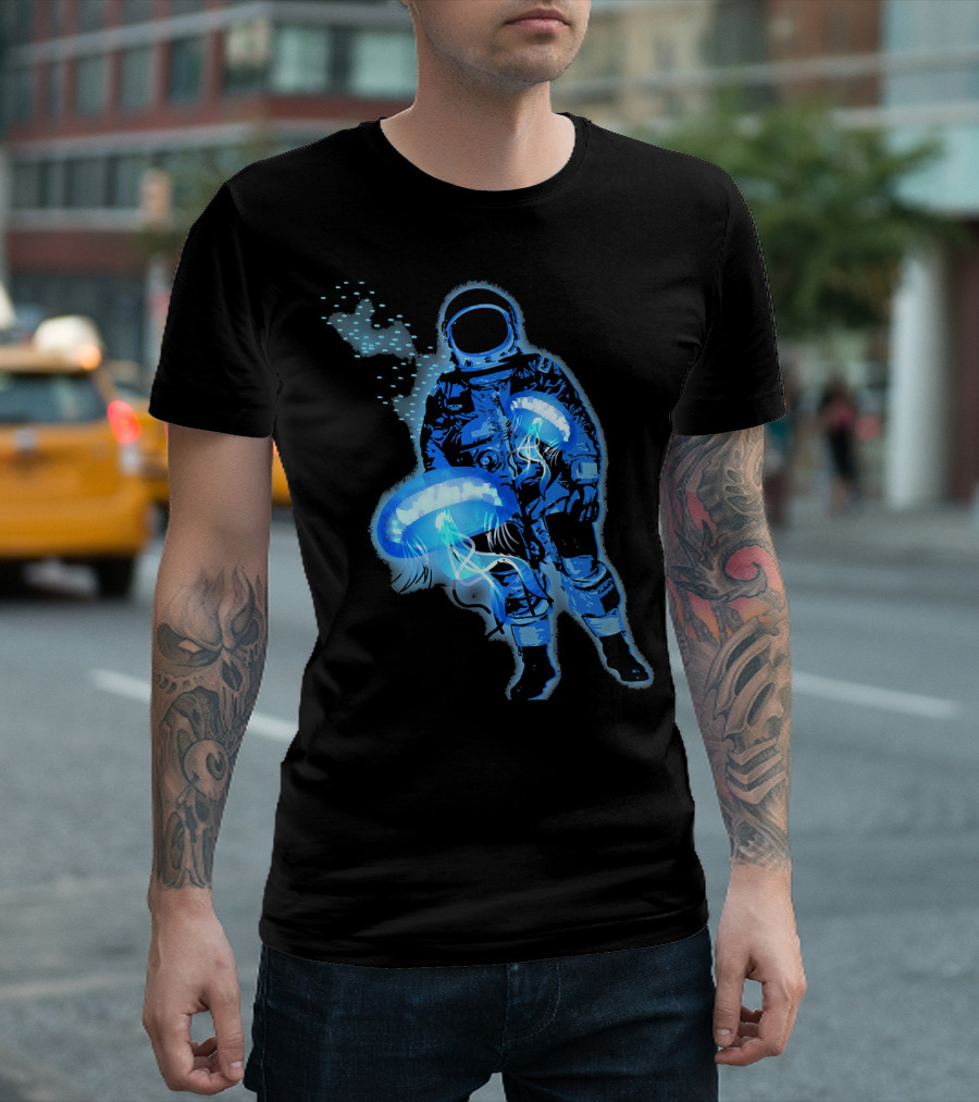Space Jellyfish Encounters Galactic Explorer Astronaut T-Shirt
