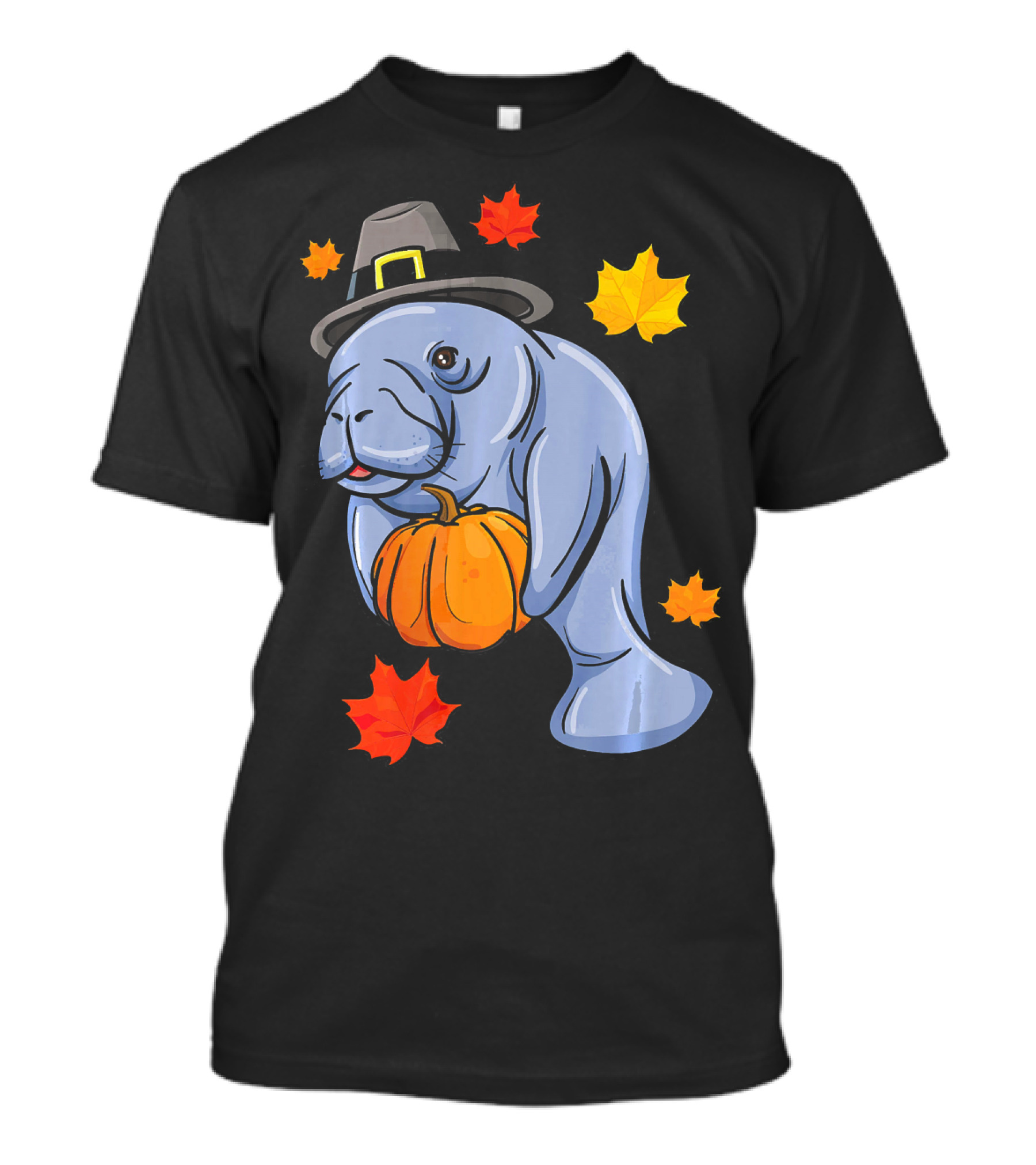 Thanksgiving Manatee Pilgrim Fall Pumpkin And Autumn Leaves T-Shirt