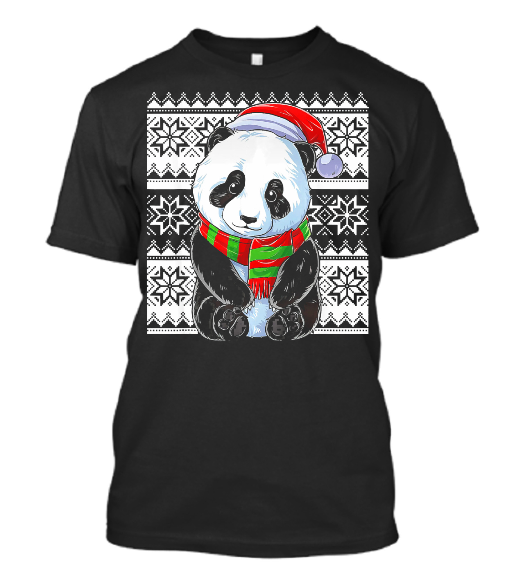Ugly Christmas Cute Panda Santa Hat Festive T-Shirt