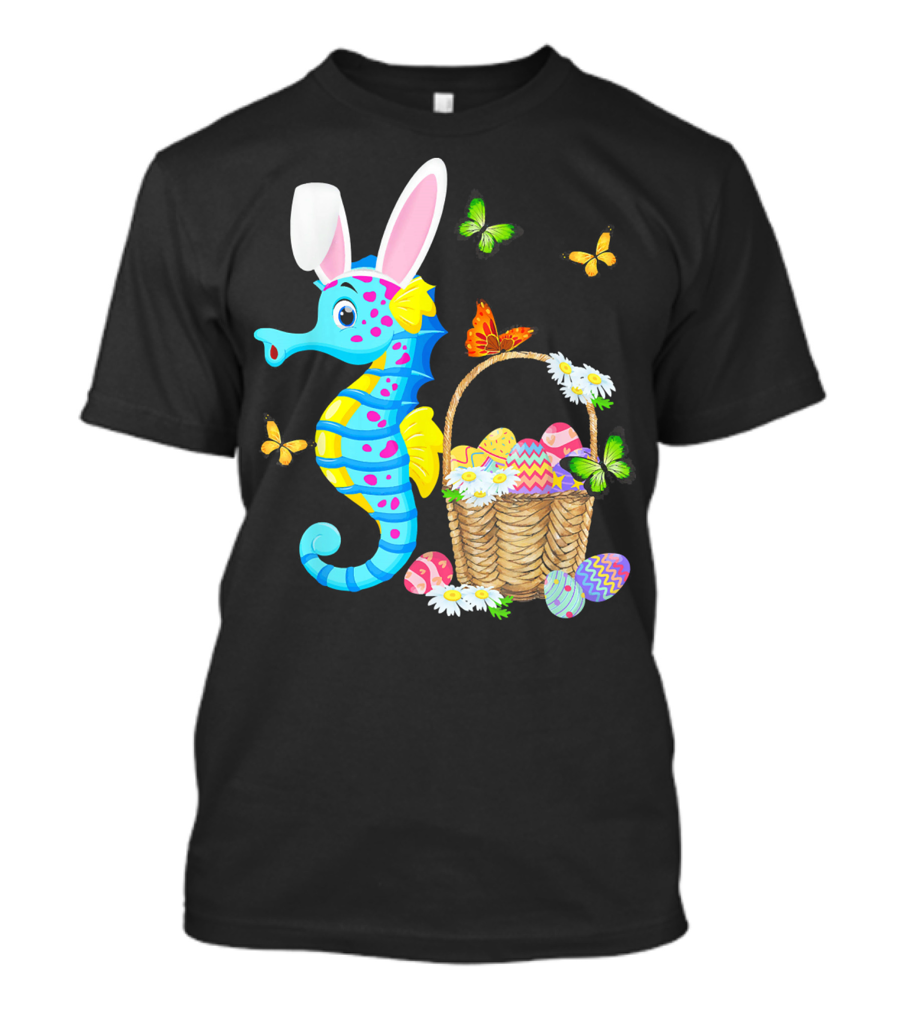 Seahorse Bunny With Easter Eggs And Butterflies T-Shirt