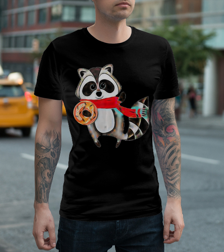Trash Panda Raccoon with Scarf and Donut T-Shirt
