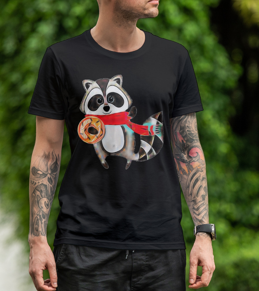 Trash Panda Raccoon With Scarf And Donut T-Shirt