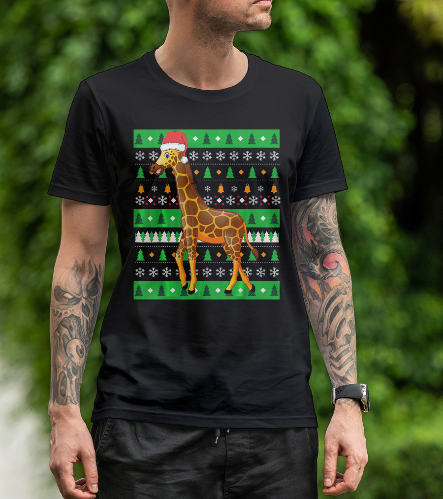 Zookeeper Africa Animal Giraffe Santa Christmas T-Shirt