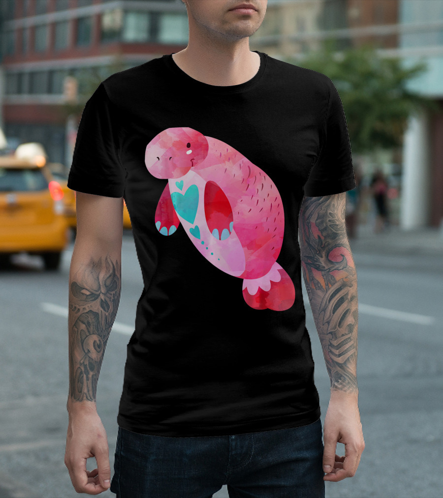 Valentines Day Cute Heart Manatee Kids School T-Shirt