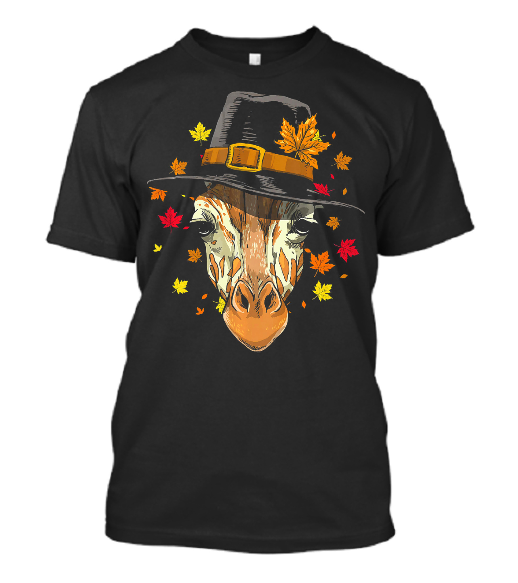 Thanksgiving Autumn Leaves Giraffe Pilgrim Hat T-Shirt