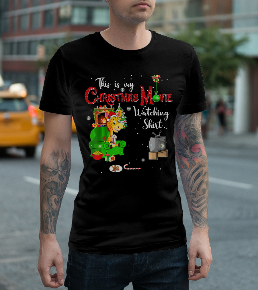Christmas Movie Watching Shirt with Festive Reindeer by Fireplace T-Shirt