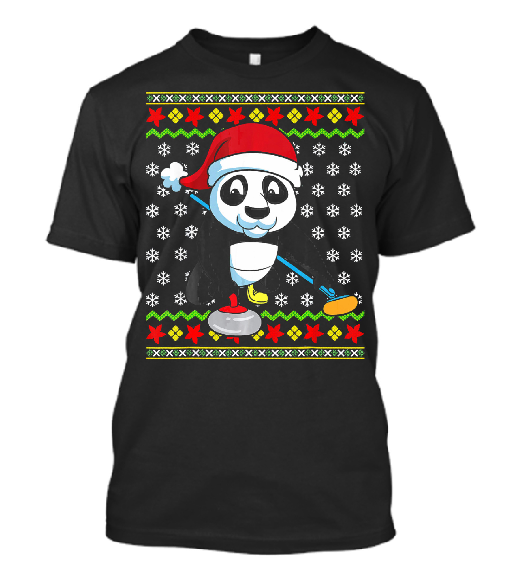 Christmas Panda Curling Santa Hat Ugly T-Shirt
