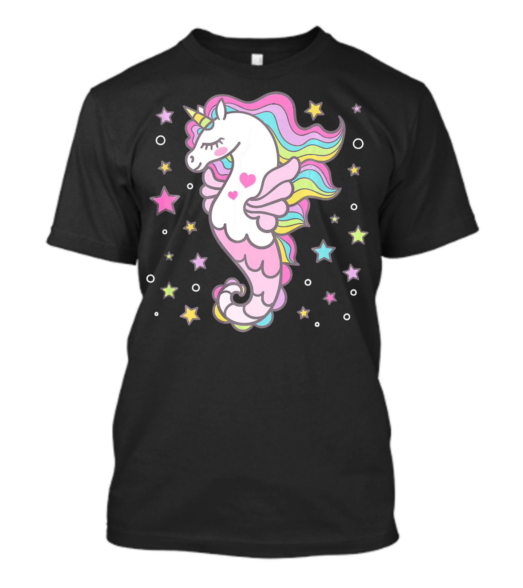 Kawaii Sea Unicorn Magical Seahorse With Stars And Hearts T-Shirt