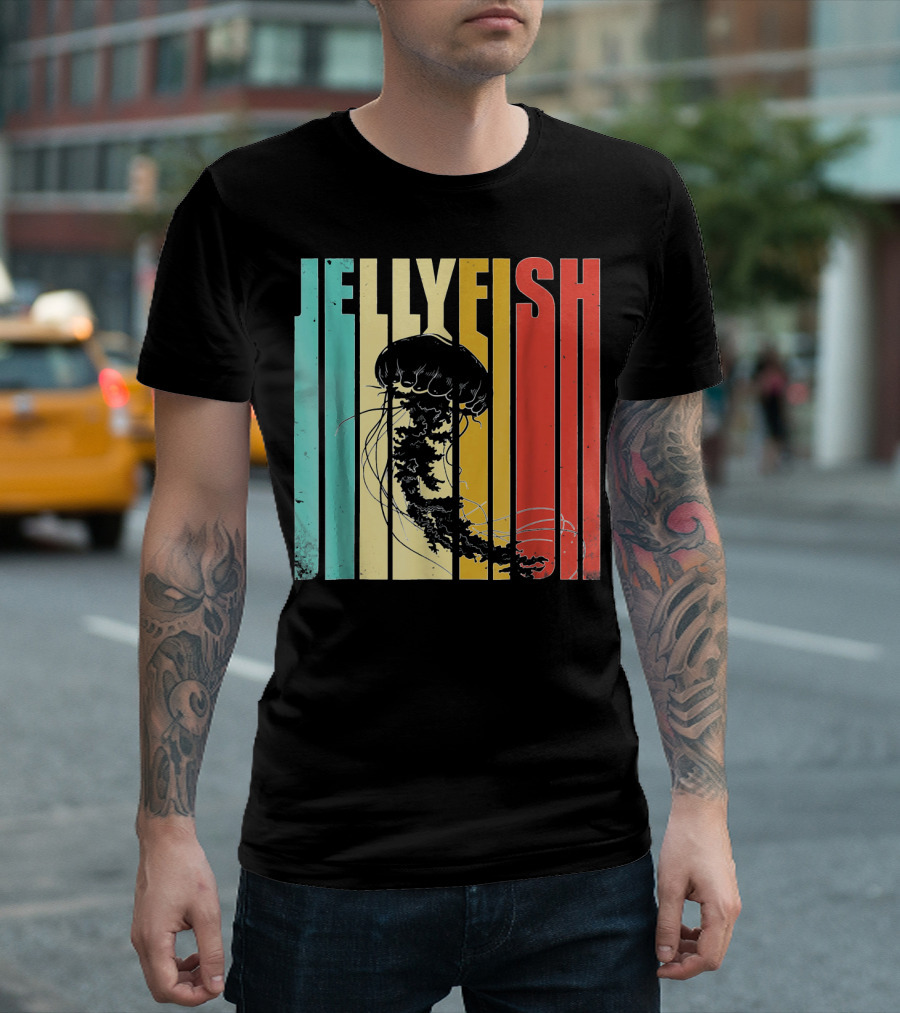 Jellyfish Vintage Retro Style Stripes T-Shirt