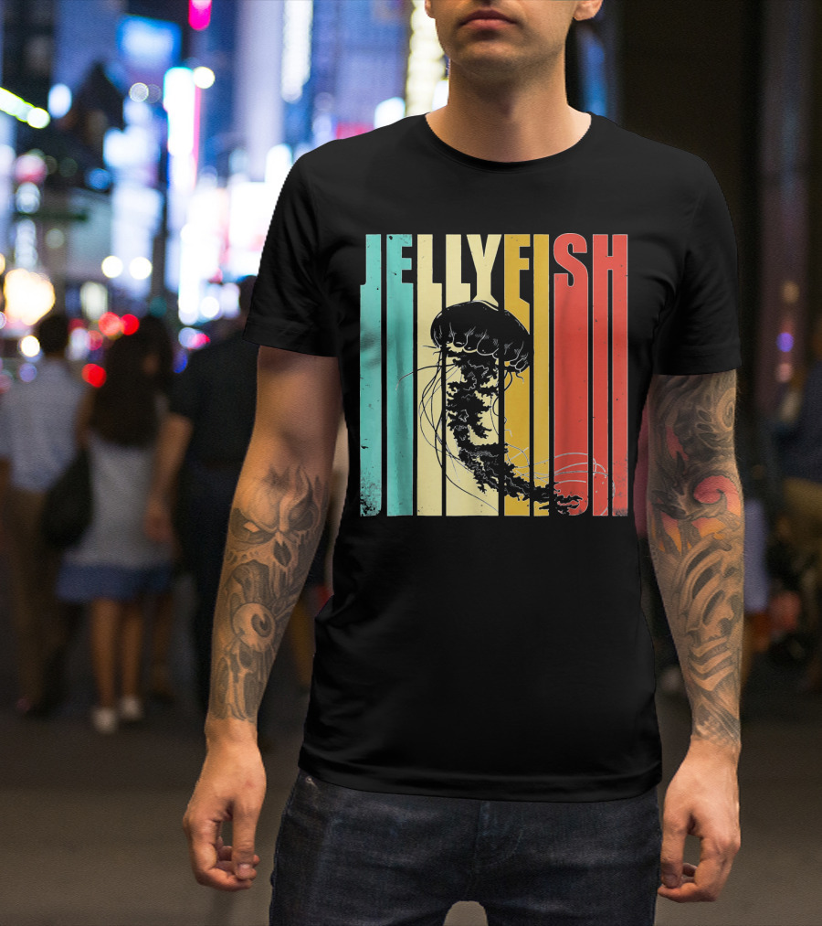 Jellyfish Vintage Retro Style Stripes T-Shirt