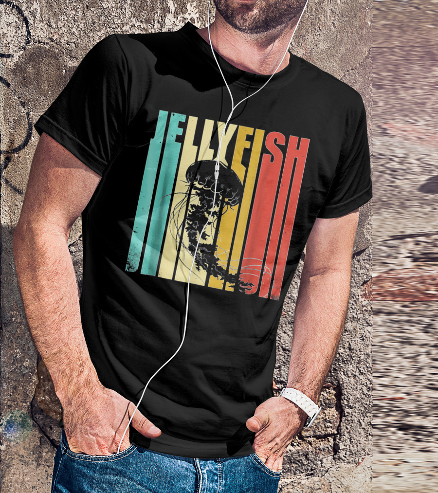 Jellyfish Vintage Retro Style Stripes T-Shirt