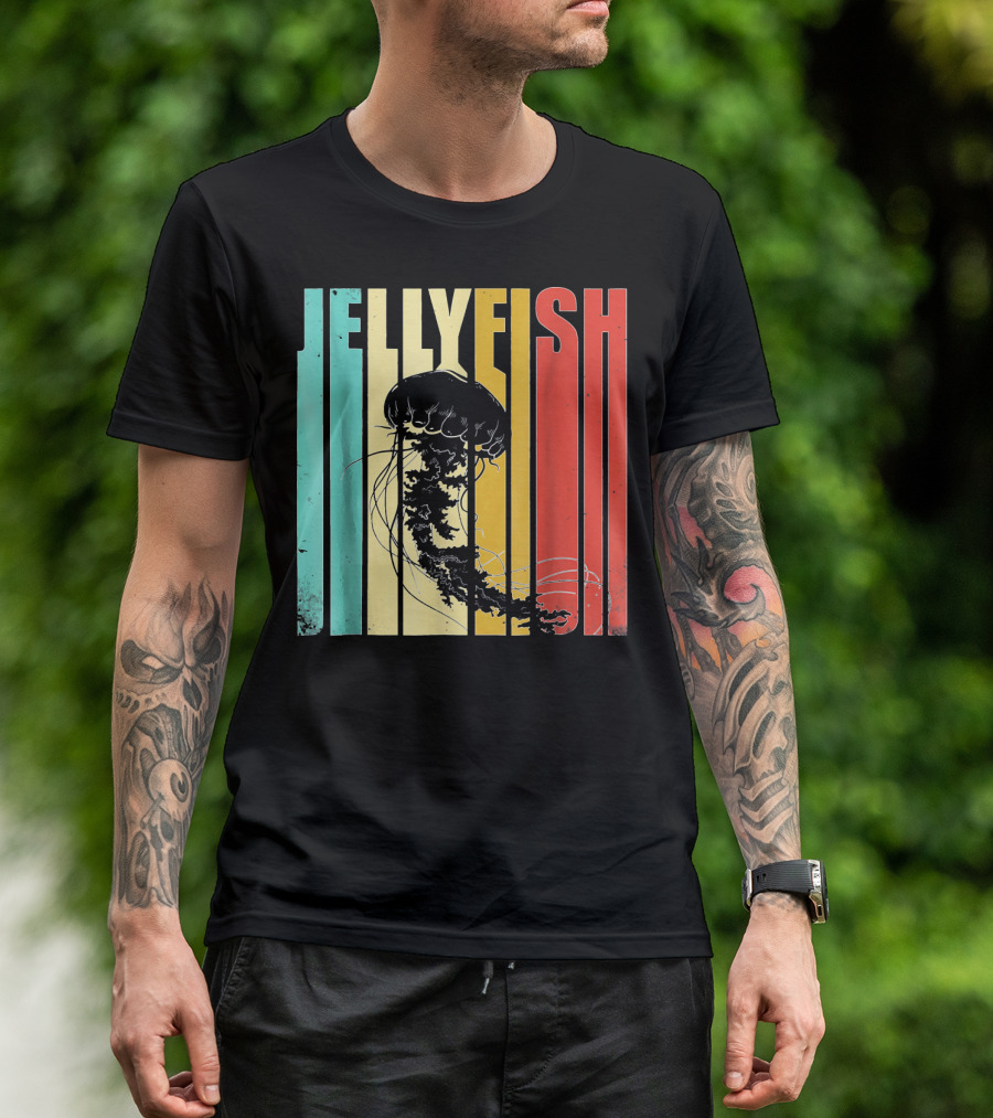 Jellyfish Vintage Retro Style Stripes T-Shirt