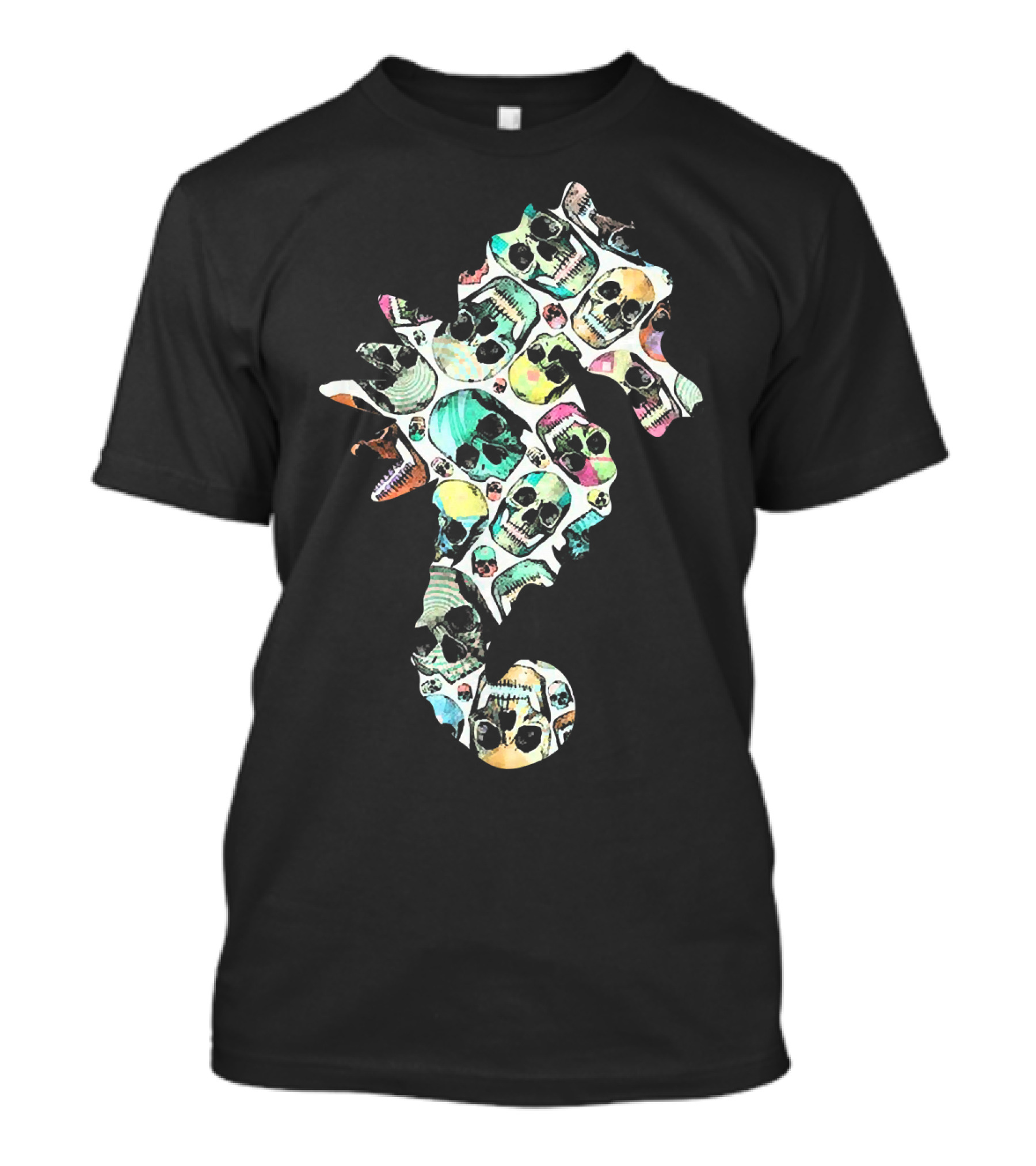 Zombie Seahorse Skull Collage Of Colorful Skulls T-Shirt