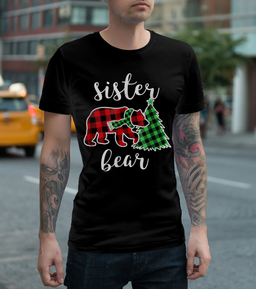 Sister Bear Red Plaid Buffalo Christmas Tree T-Shirt